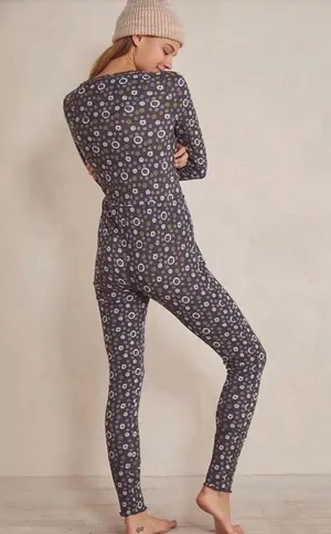 NWT Free People Intimately Free Home Alone Long Johns In Grey Motif Combo $98 MSRP thumbnail 1