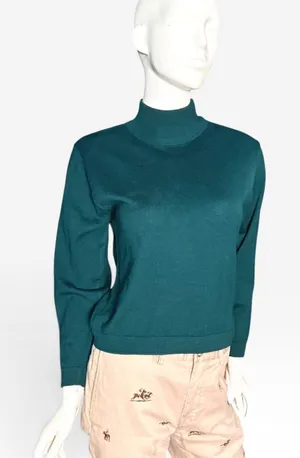 Pendleton Petite Womens M Forest Green 100% Virgin Wool Mock Neck Sweater USA thumbnail 1