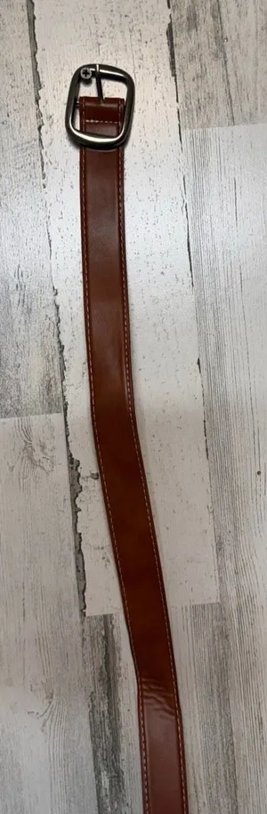 Cognac Brown Faux Leather Belt Silver Oval Horseshoe Buckle Womens One Size thumbnail 1