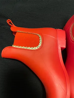 Jack Rogers Red Chelsea Rain Boots with Gold Trim thumbnail 2