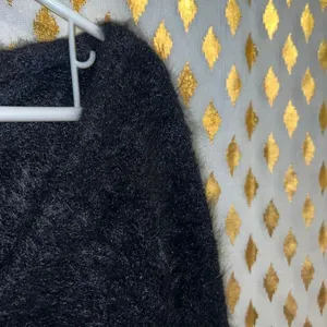 Fabletics Mini Crop Cardigan in Faux Mohair Black size L thumbnail 6