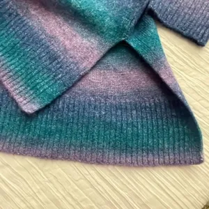 Gap Relaxed Striped Sweater Womens Medium Teal Lavender Crew Neck Soft Knit thumbnail 6