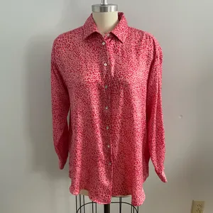 Zara Leopard Print Button-Up Blouse- Pink and Red- Button Cuffs- Size Small thumbnail 2