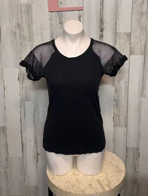 Xhilaration Black Mesh Sleeve Tee Top | Size Large thumbnail 1