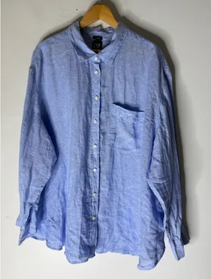 Gap blue collar oversized button down linen‎ shirt size XXL NWT thumbnail 1