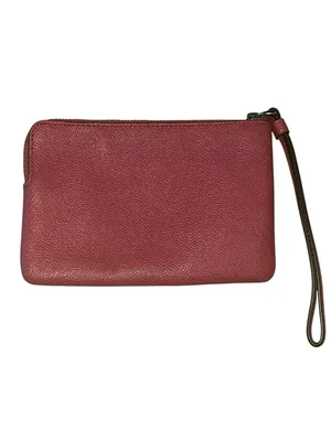 Coach Corner Zip Wristlet in magenta pink crossgrain leather thumbnail 2