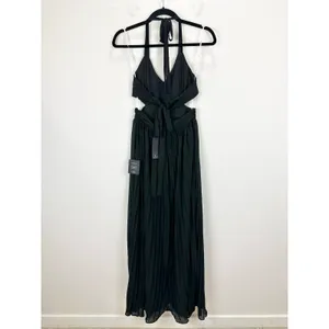 Lulus Celebratory Allure Black Pleated Backless Maxi Dress Formal Small NWT thumbnail 8