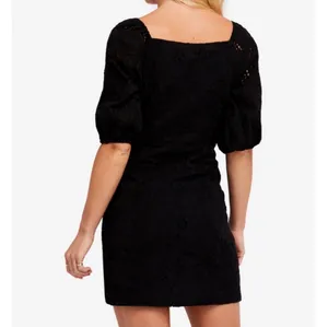 NWT! Free People Daniella Eyelet Cotton Boho Lined Mini Dress Size 8 Black New! thumbnail 2