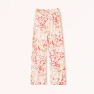 ✨Abercrombie & Fitch Linen-Blend Pull-On Wide Leg Orange Pattern Sz Small R Pant thumbnail 7