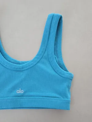 Alo Yoga Blue Ribbed Wellness Slort Bra Size S thumbnail 2