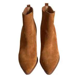 Marc Fisher Alva Cognac Brown Suede Pointed Western Toe Block Heel Booties 9.5M thumbnail 4