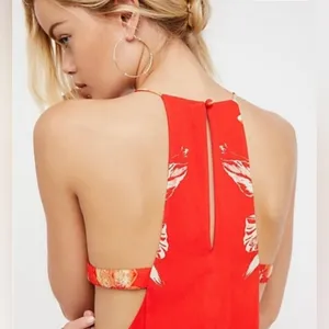 Free People Back 2 You Red Floral Strappy Open Side Midi Slip Dress Boho Sz S🧡 thumbnail 13