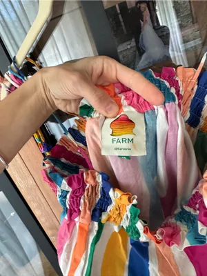 FARM RIO Maxi Dress rainbow colorful Wavy Dancing Stripes Beaded Tassel thumbnail 3