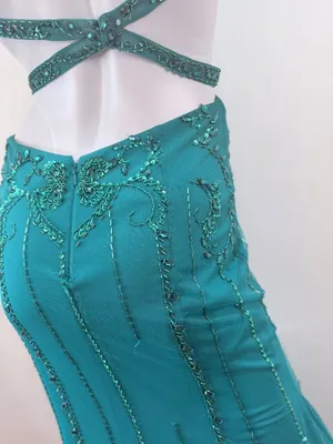 Y2K Sean Collection Beaded Teal Green Cutout Mermaid Trumpet Gown Sz 6 thumbnail 13
