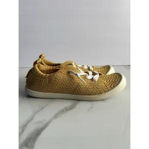 Roxy Bayshore Knit Slip On Sneakers Mustard Yellow Boho Beachy Size 6M thumbnail 2
