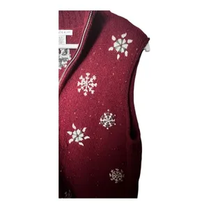 Hannah Women's Zip Front Seasonal Snowflake Pattern Winter Style Vest Sz L thumbnail 5