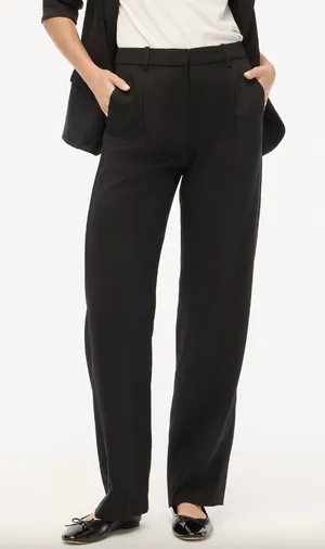 J. Crew Wide-leg Pleated Twill Trouser Dress Pants Career Black Minimalist NWT 6 thumbnail 1