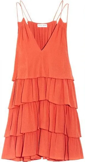 Apiece Apart Canyons Tiered Ruffle Mini Dress Silk-Crepe Coral Size 4 thumbnail 1