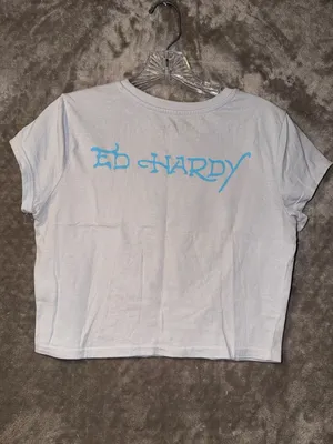 Ed Hardy True 'Til Death Rhinestone Graphic Crop T-Shirt Light Gray Size L thumbnail 4