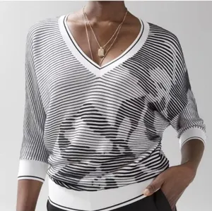 White House | Black Market Striped Abstract Floral V Neck Pullover Sweater Size Medium Lightweight thumbnail 1
