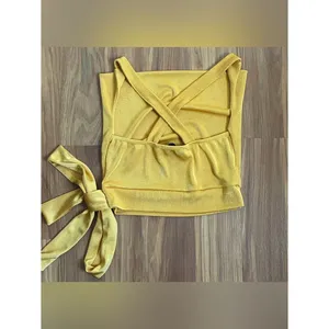 Missguided Mustard Yellow Criss-Cross Back Crop Top Side Tie Waist Size 2 thumbnail 3