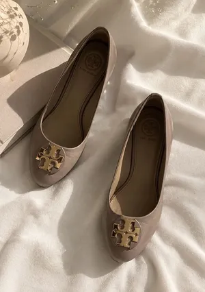 Tory Burch | Luna Taupe Gold-Accent Leather Wedges | 7 thumbnail 1