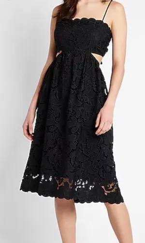 Lace Tie Back Side Cutout Midi Dress thumbnail 1