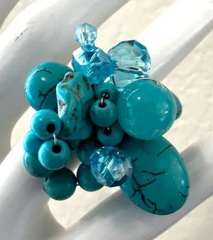 Howlite and Crystal cluster ring Blue thumbnail 1