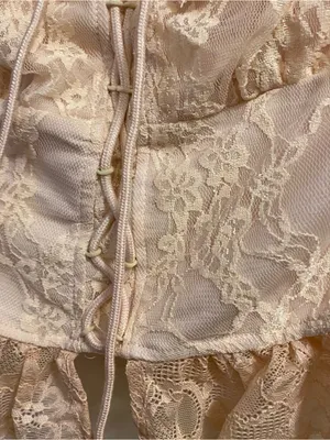 Womens Off The Shoulder Lace Top S 34” Ivory Lace Up Front Long Sleeve Boho thumbnail 7