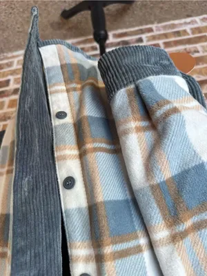 Love Tree Reversible Slate Blue Corduroy Plaid Fleece Shacket Jacket Women’s XL thumbnail 11