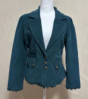 Pyramid Collection Corduroy Blazer Teal Lace Trim Edwardian Steampunk Goth New S thumbnail 1