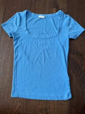 Cotton On Short Sleeve Scoop neck Ribbed Tee - Sky Blue size XS thumbnail 1