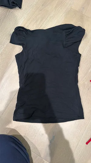 Oak + Fort Asymmetrical off the shoulder, black top thumbnail 3