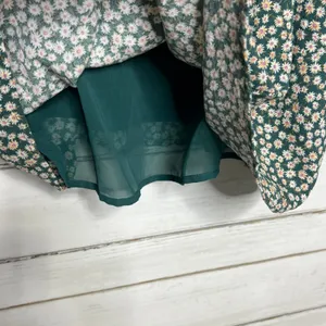 American Eagle Green Floral Babydoll Dress XL Scoop Back Tie Tassels thumbnail 11