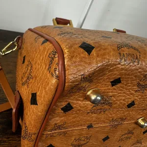 MCM Vintage Satchel Bag Womens Medium Brown Logo PVC Leather Germany Top Handle thumbnail 15