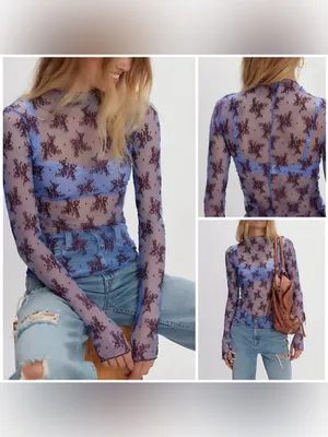 NWT Free People Two Tone Lady Lux Layering Top - Summer Blue Combo - XS thumbnail 2