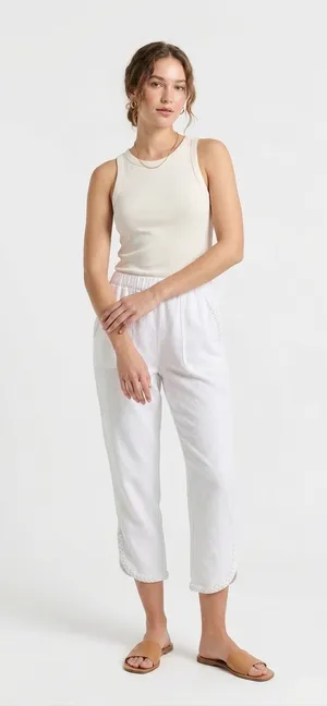 Women’s Braided Hem Stretch French Terry Capri - White thumbnail 3
