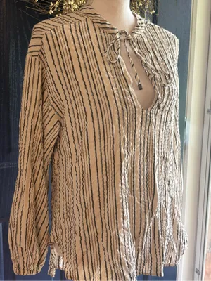 Free People Bishop Sleeves Striped Tunic Blouse Women's Size XS thumbnail 3
