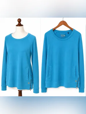 Lilly Pulitzer Luxletic Blue Pullover Sweatshirt Large Side Zip Pockets thumbnail 2