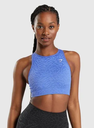 Blue Animal Print Gym Shark High Neck Sports Bra thumbnail 6