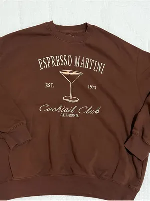 Espresso Martini Cocktail Club Brown Graphic Crewneck Sweatshirt by Lazy Sundays thumbnail 8
