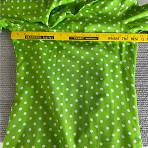 Vintage 1960s Handmade Lime Green White Polka Dot Column Maxi Dress and Scarf thumbnail 7