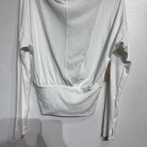 Free People Movement White Ribbed Hoodie Pullover Cropped Top Sz S NWT thumbnail 4