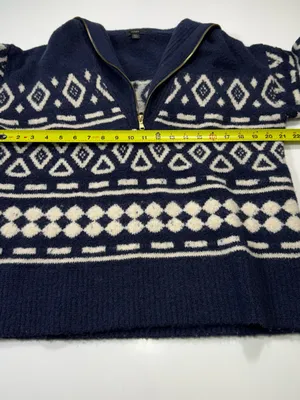 J. Crew Wool Blend Navy and White Fair Isle Half-Zip Sweater thumbnail 4
