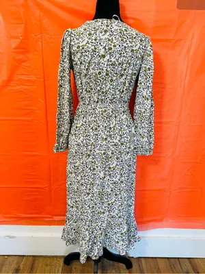 SD Collection Cream Floral Midi Dress with Olive Accents thumbnail 3