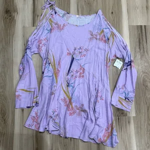NEW Free People Clear Skies Cold Shoulder Floral Tunic Mini Dress Women’s Large thumbnail 3