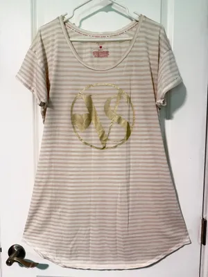 Victoria's Secret Cream & Beige Striped Night Tee thumbnail 1