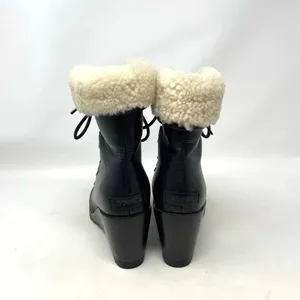 Sorel After Hours Lace Shearling Boot Black‎ Leather Wedge Size US 6 thumbnail 4
