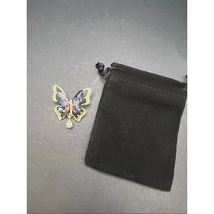 Blue Pink Glitter Resin Wings Gold Tone Rhinestone Butterfly Brooch thumbnail 2