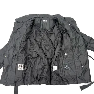 Black Down Puffer Jacket Shawl Collar Wrap Belt Winter Outerwear Coat Parka Size M thumbnail 9
